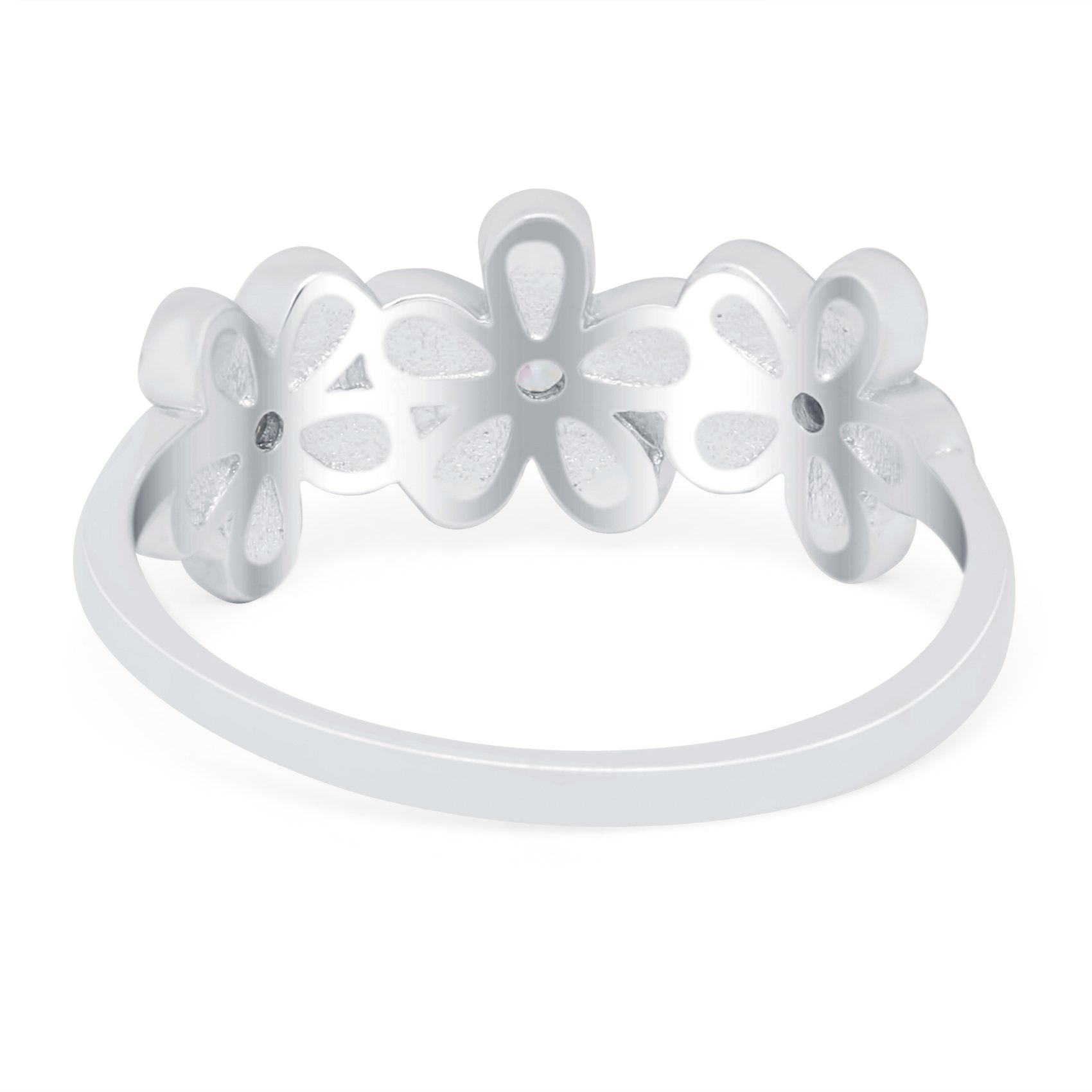 Plumeria Flower Ring Band Lab Created Opal Simulated Cubic Zirconia 925 Sterling Silver (8mm)