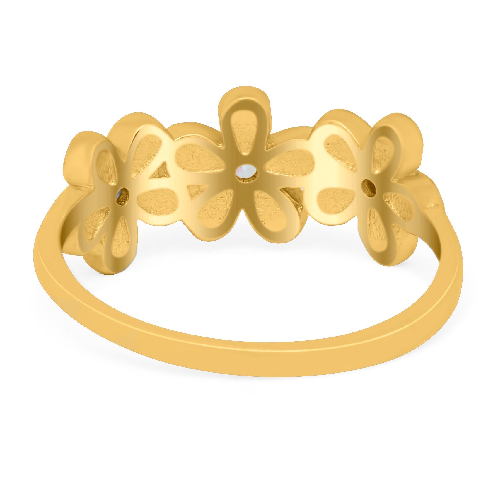 Plumeria Flower Ring Band Lab Created Opal Simulated Cubic Zirconia 925 Sterling Silver (8mm)