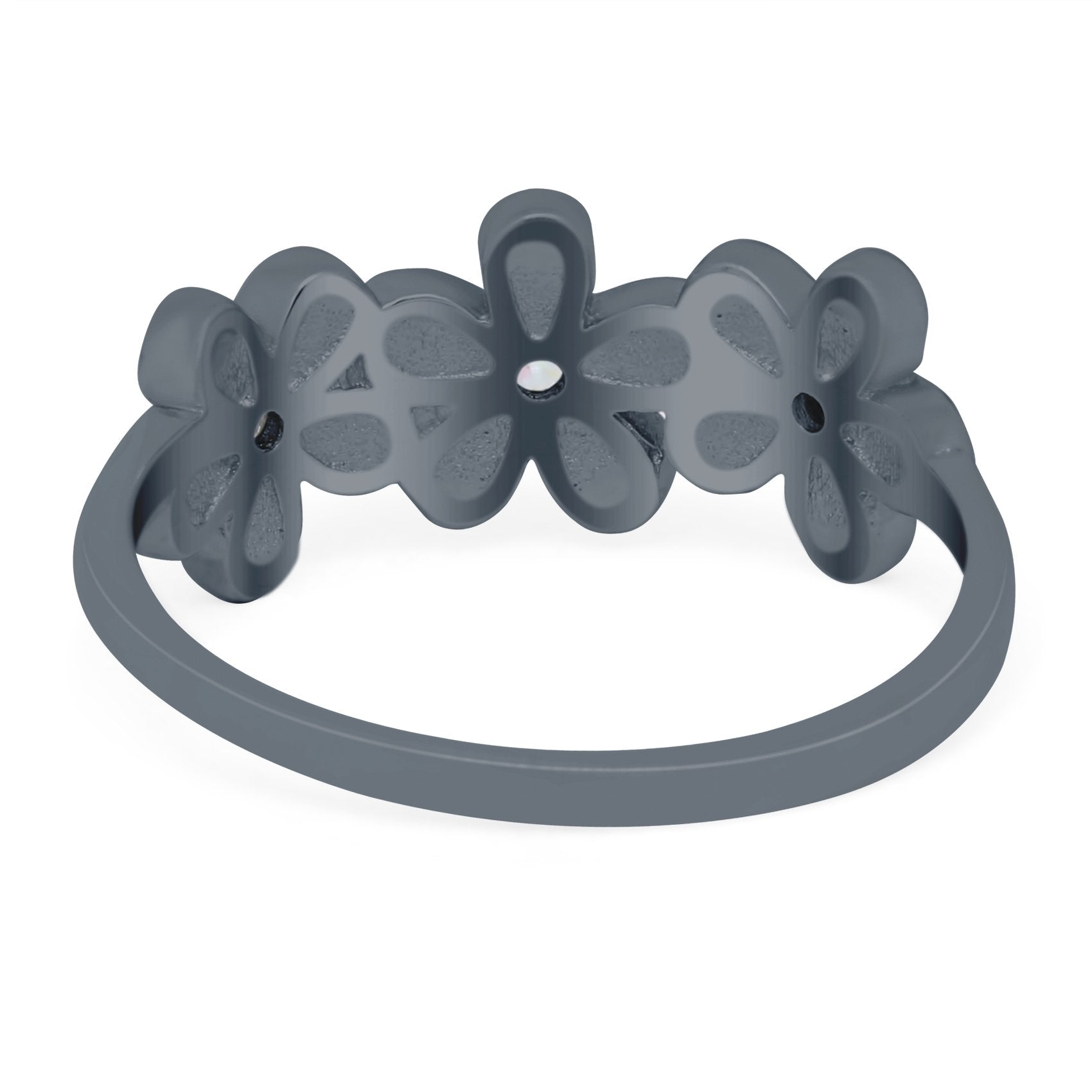 Plumeria Flower Ring Band Lab Created Opal Simulated Cubic Zirconia 925 Sterling Silver (8mm)