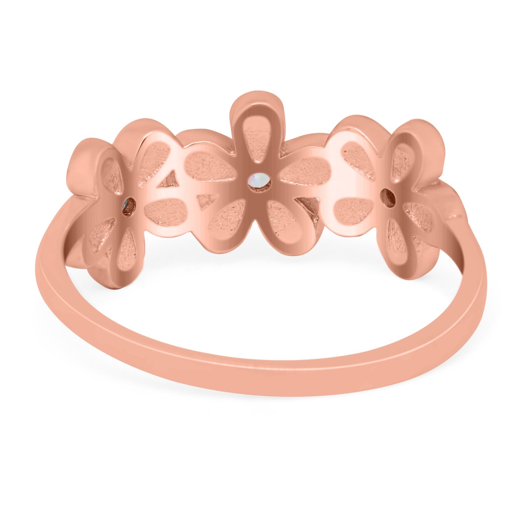 Plumeria Flower Ring Band Lab Created Opal Simulated Cubic Zirconia 925 Sterling Silver (8mm)