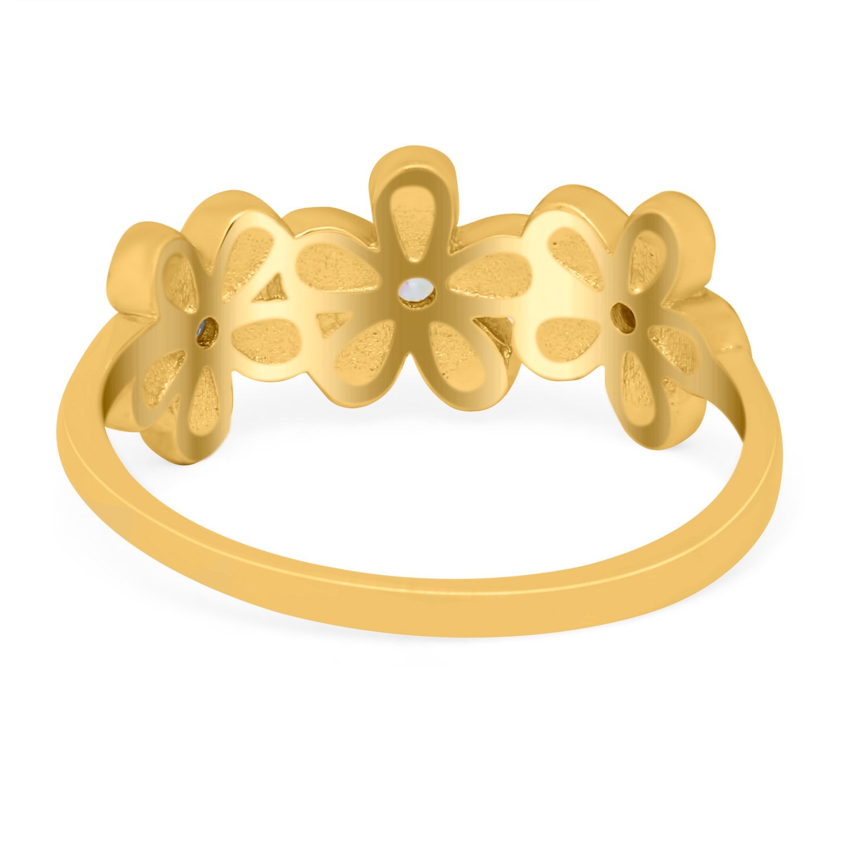 Plumeria Flower Ring Band Lab Created Opal Simulated Cubic Zirconia 925 Sterling Silver (8mm)