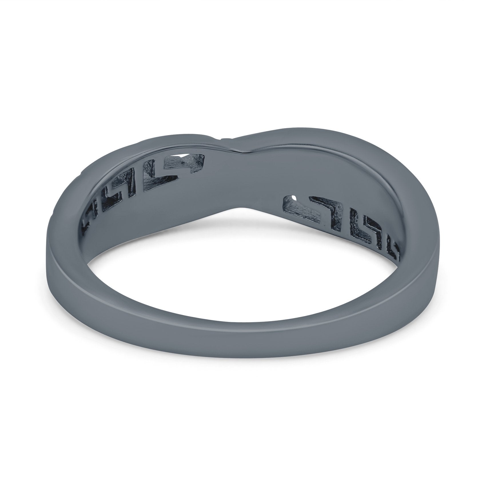 Greek Key Crisscross Ring Lab Created White Opal Band 925 Sterling Silver