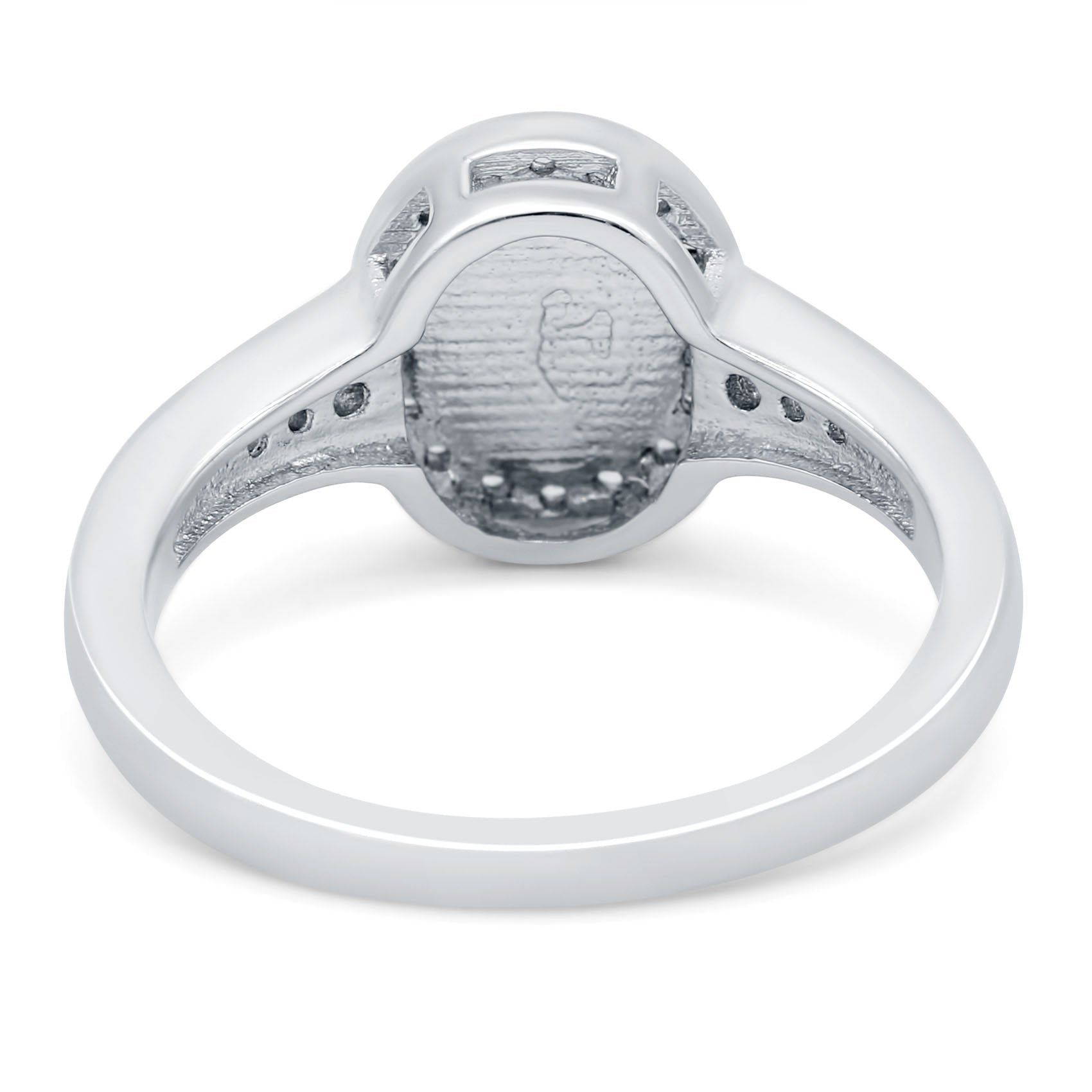 Lab Created Opal Halo Wedding Ring Round Simulated CZ 925 Sterling Silver (11mm)