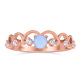 Fashion Half Eternity Ring Wave Design Round Lab Created Blue Opal Simulated Cubic Zirconia 925 Sterling Silver