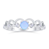 Fashion Half Eternity Ring Wave Design Round Lab Created Blue Opal Simulated Cubic Zirconia 925 Sterling Silver