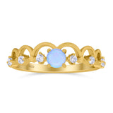 Fashion Half Eternity Ring Wave Design Round Lab Created Blue Opal Simulated Cubic Zirconia 925 Sterling Silver