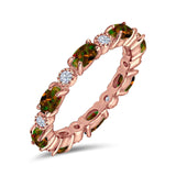 Full Eternity Stackable Band Ring Oval Created Opal 925 Sterling Silver