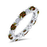 Full Eternity Stackable Band Ring Oval Created Opal 925 Sterling Silver
