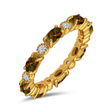 Full Eternity Stackable Band Ring Oval Created Opal 925 Sterling Silver