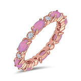 Full Eternity Stackable Band Ring Oval Created Opal 925 Sterling Silver