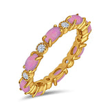 Full Eternity Stackable Band Ring Oval Created Opal 925 Sterling Silver