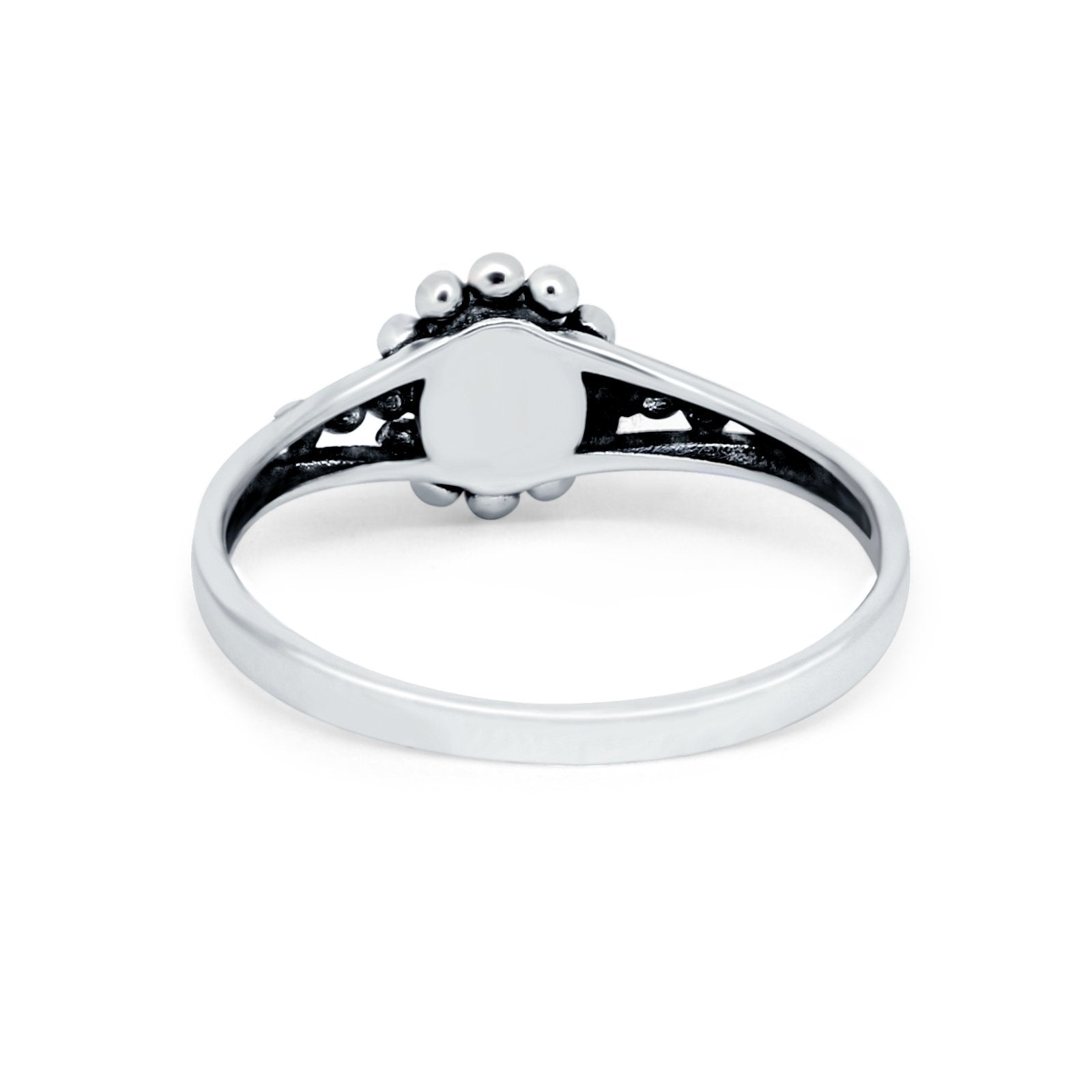 Bali Design Oxidized Style Lab Created Blue Opal Ring 925 Sterling Silver