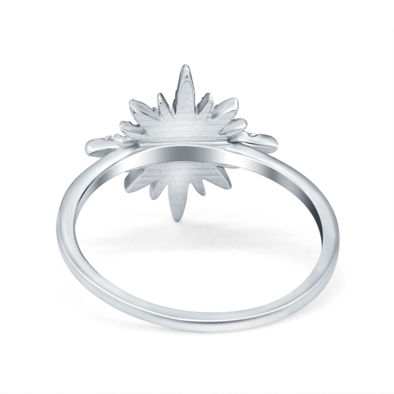 Cluster Starburst Opal Ring Round Simulated Cubic Zirconia 925 Sterling Silver