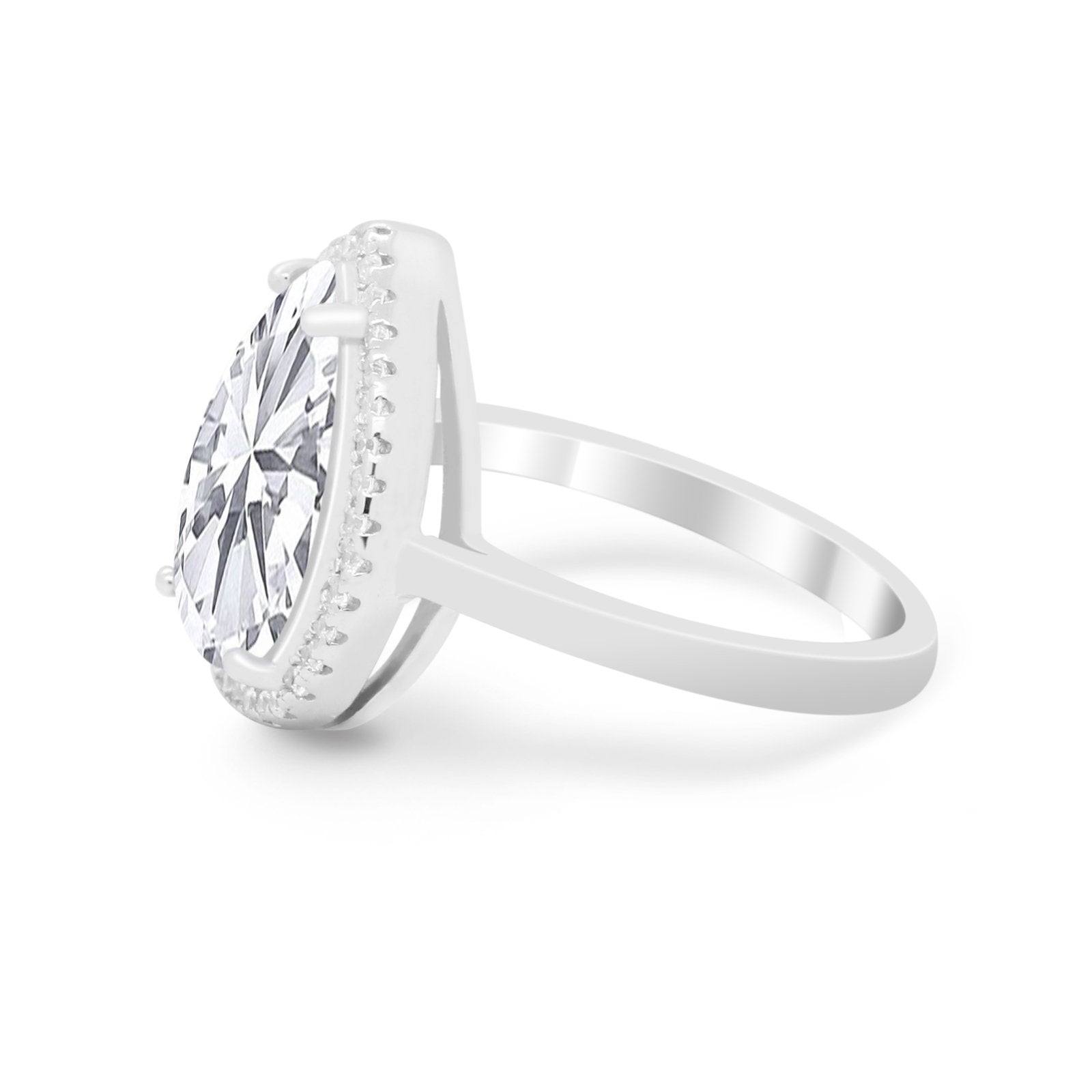 Halo Teardrop Wedding Ring Pear Simulated Cubic Zirconia 925 Sterling Silver