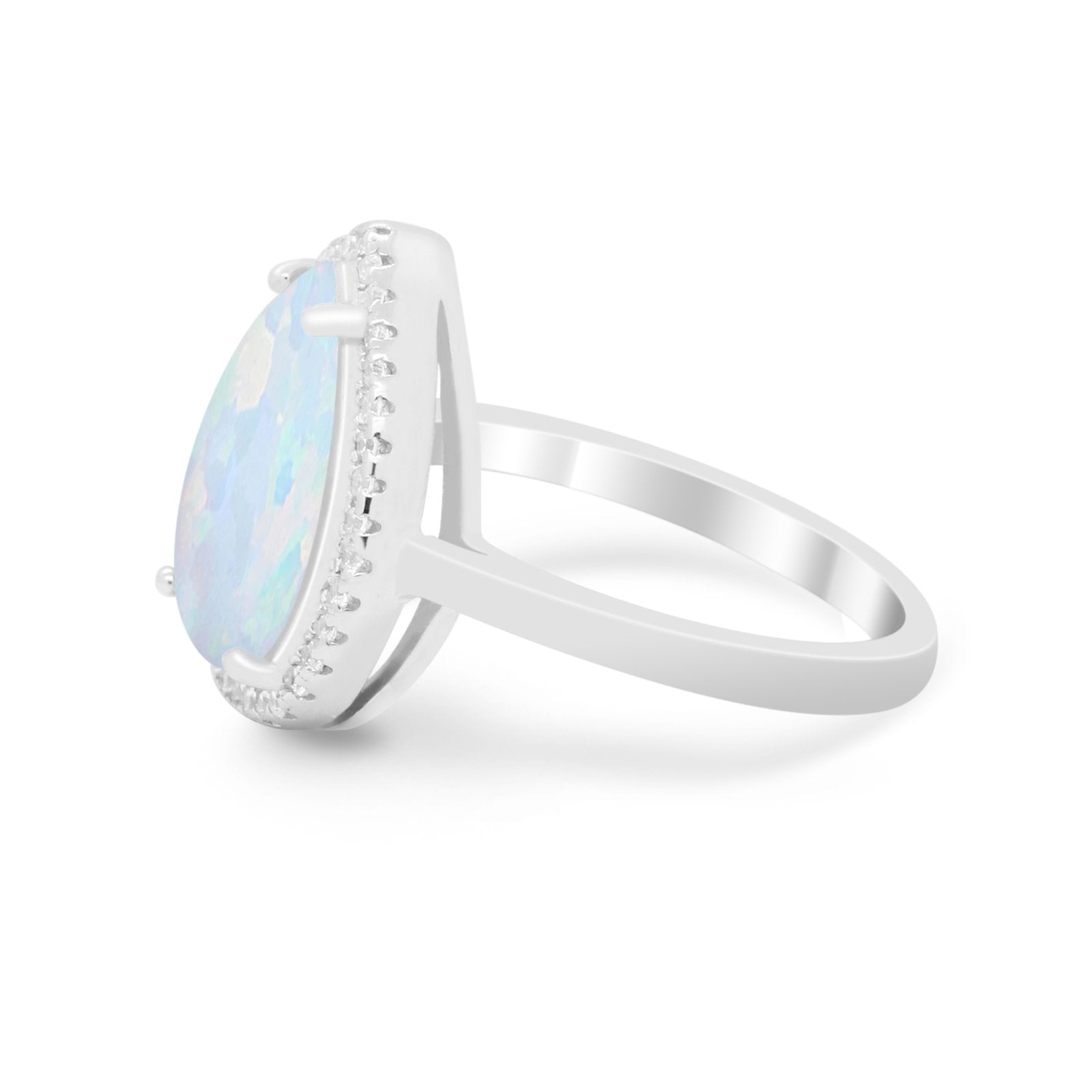 Halo Teardrop Wedding Ring Pear Simulated Cubic Zirconia 925 Sterling Silver