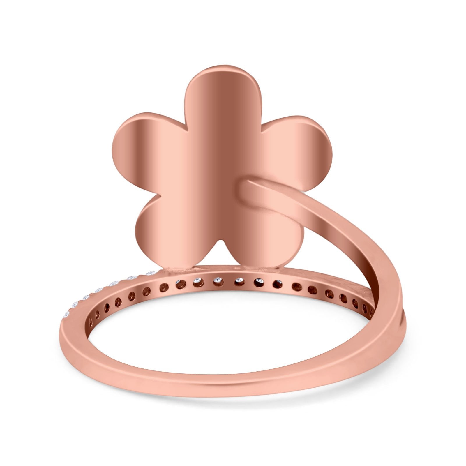 Plumeria Flower Ring Simulated Cubic Zirconia Opal 925 Sterling Silver