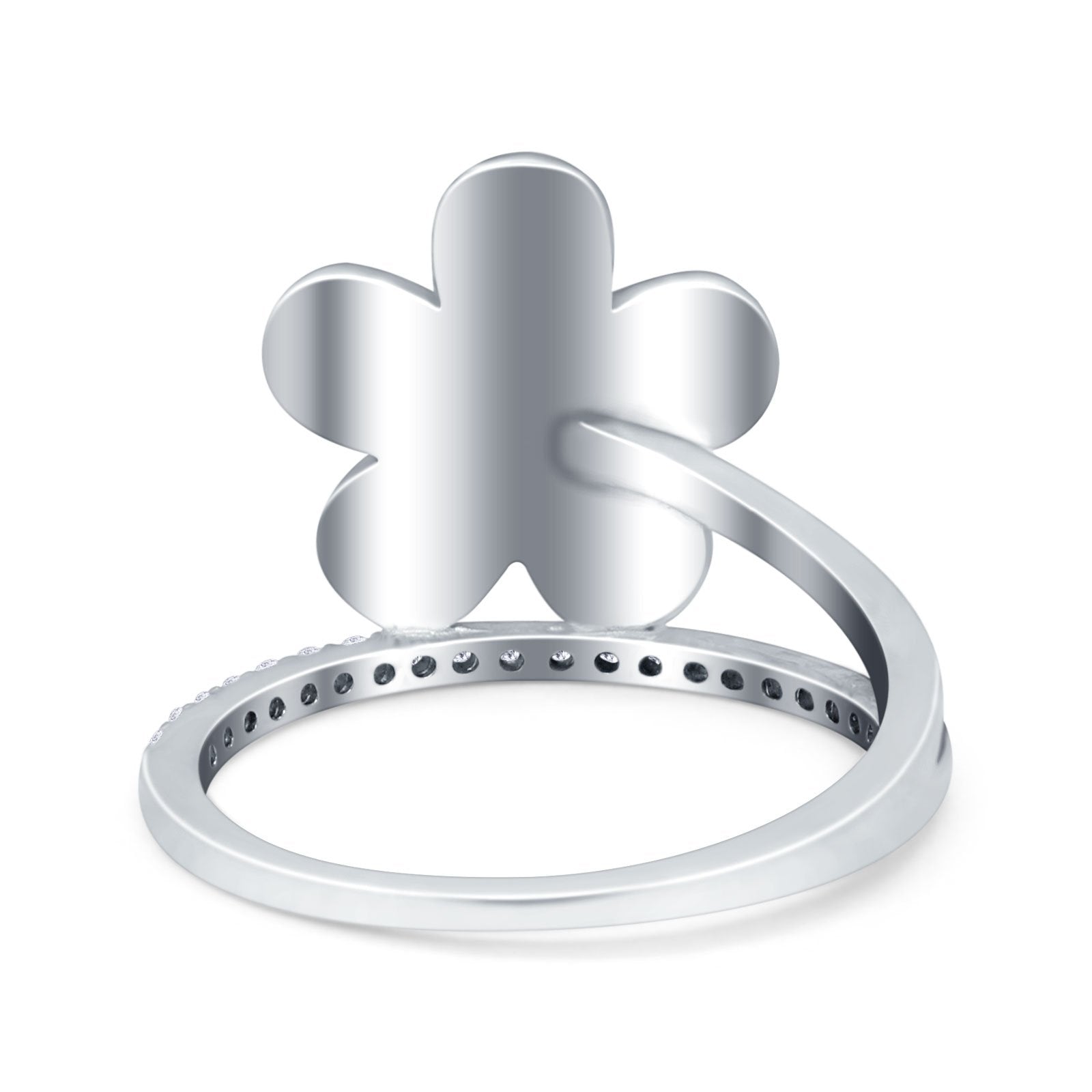 Plumeria Flower Ring Simulated Cubic Zirconia Opal 925 Sterling Silver