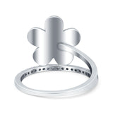 Plumeria Flower Ring Simulated Cubic Zirconia Opal 925 Sterling Silver
