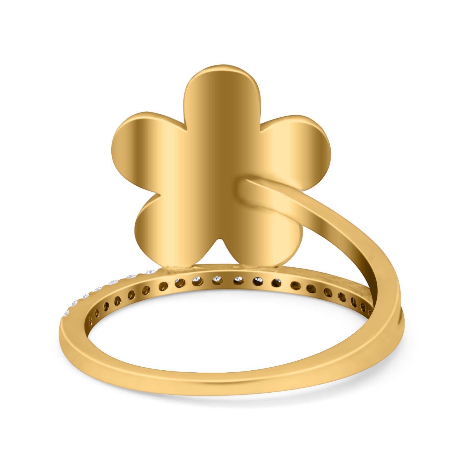 Plumeria Flower Ring Simulated Cubic Zirconia Opal 925 Sterling Silver