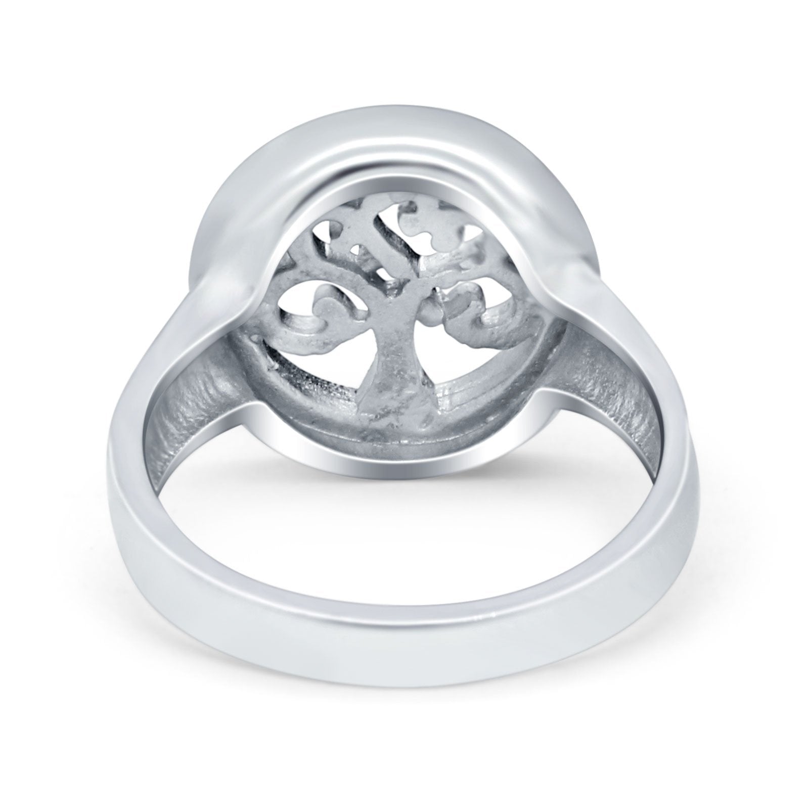 Tree of Life Band Ring Simulated Cubic Zirconia Opal 925 Sterling Silver