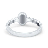 Solitaire Oval Ring Beaded Design Band Simulated Opal Round 925 Sterling Silver