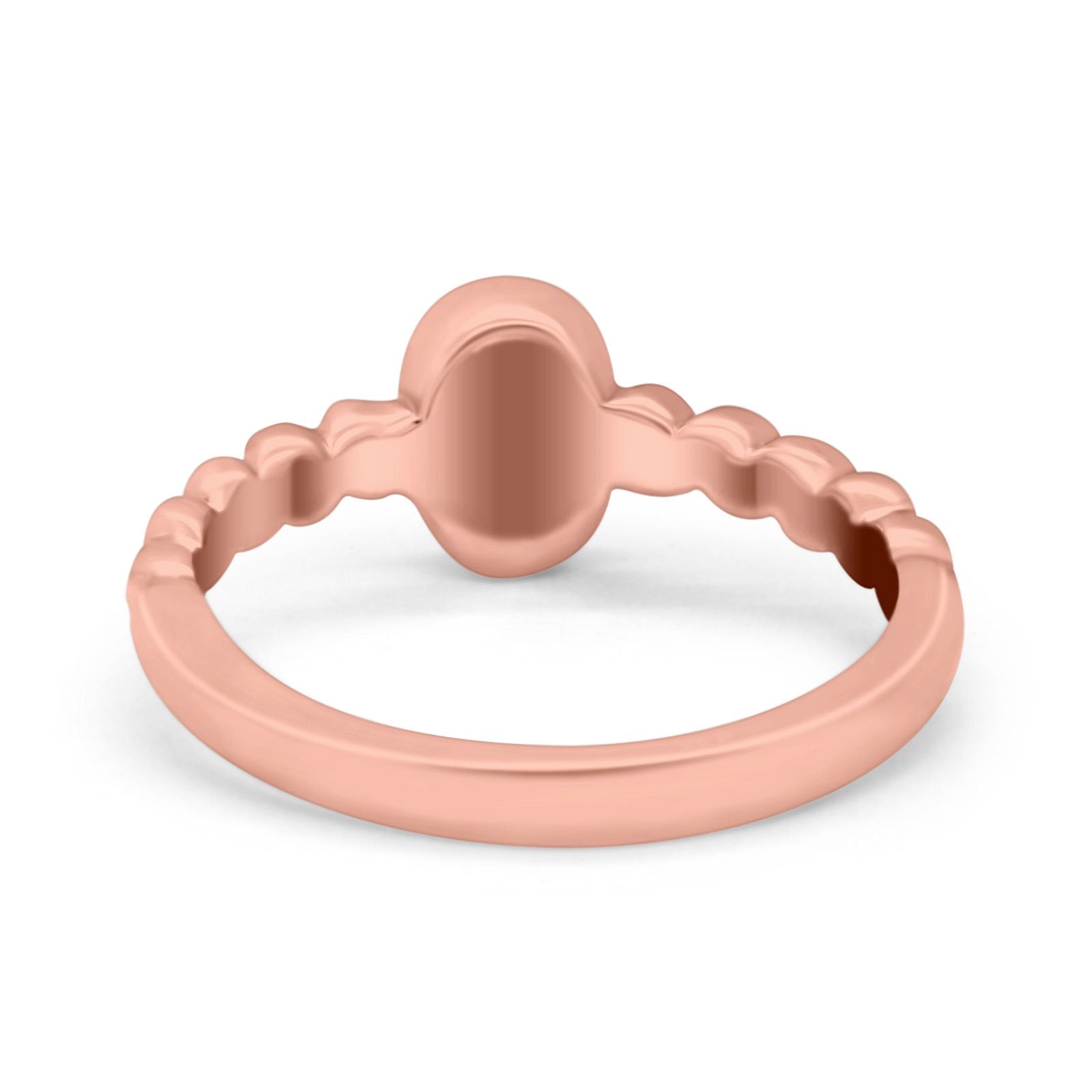 Solitaire Oval Ring Beaded Design Band Simulated Opal Round 925 Sterling Silver