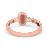 Solitaire Oval Ring Beaded Design Band Simulated Opal Round 925 Sterling Silver