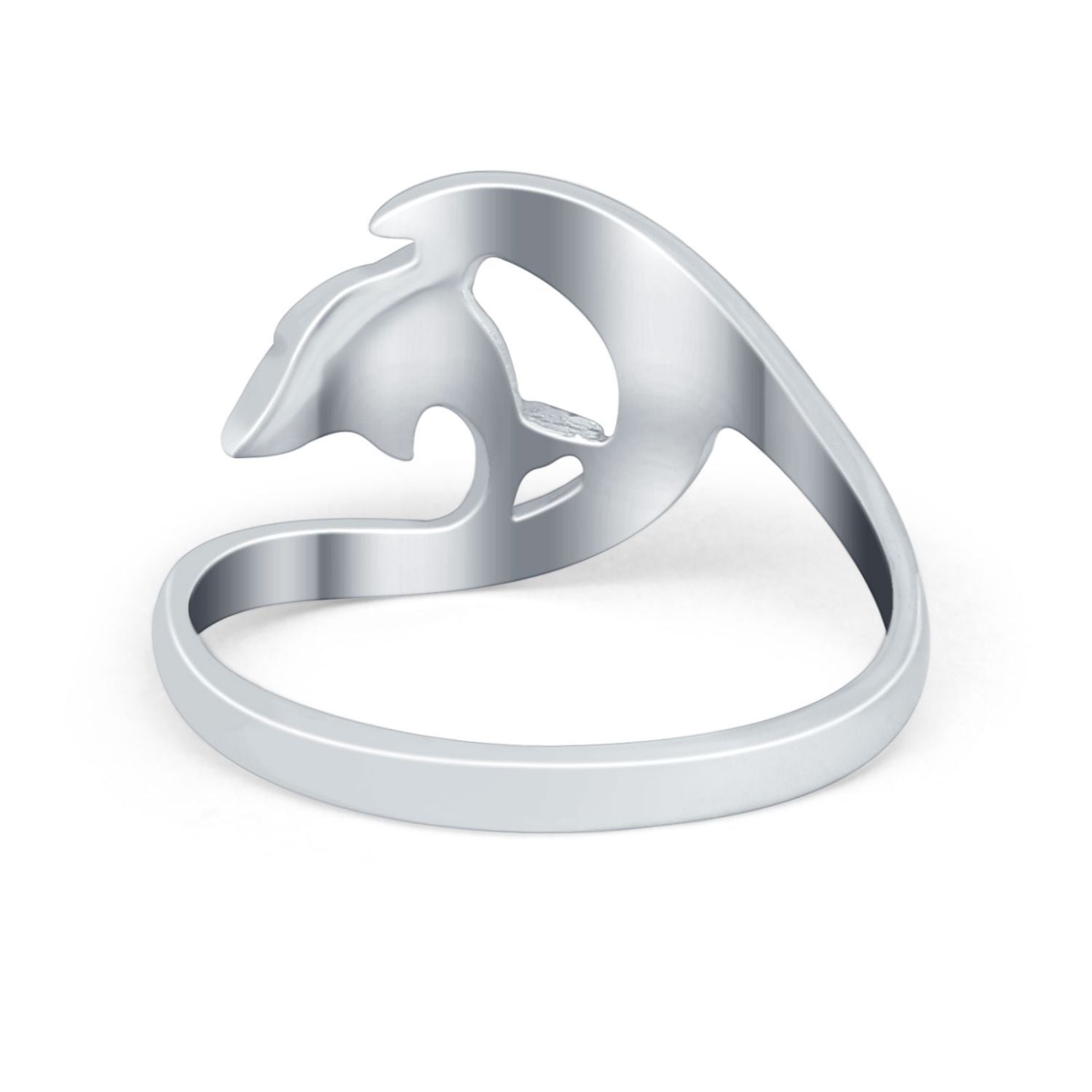 Summer Wave Dolphin Wave Ring Band Simulated Cubic Zirconia 925 Sterling Silver