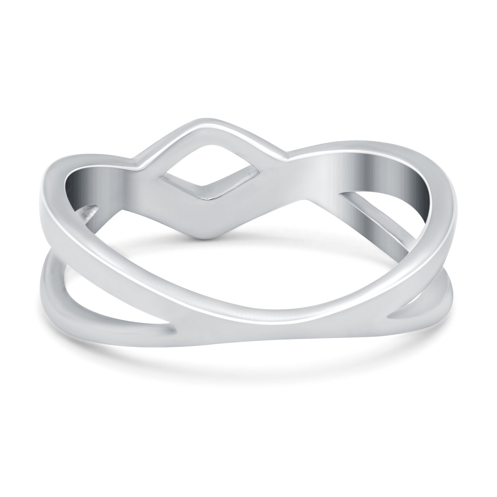 Criss Cross V Shape Ring Band Lab Created Opal 925 Sterling Silver (6mm)