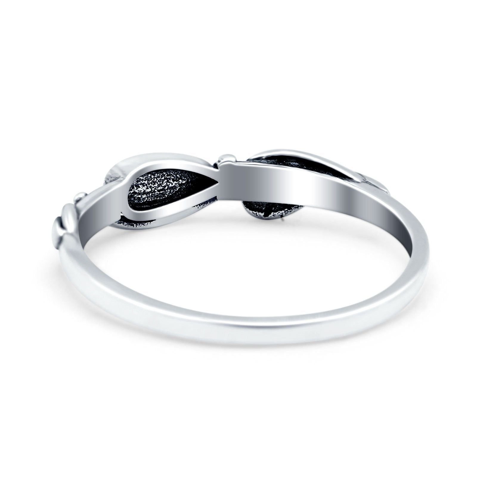 Sideways Oxidized Ring Cubic Zirconia Leaf Design Pear Lab Created Opal 925 Sterling Silver