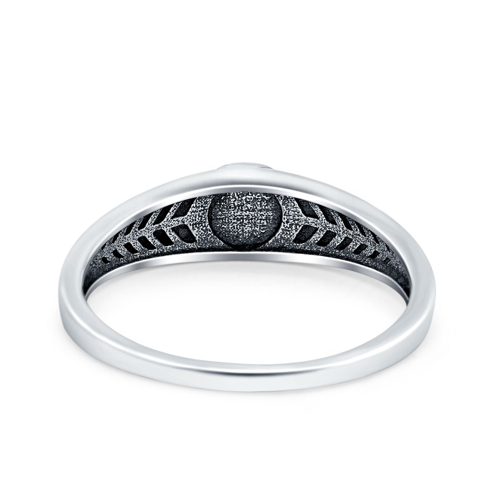 Oxidize Petite Dainty Cubic Zirconia Ring Round Lab Opal 925 Sterling Silver