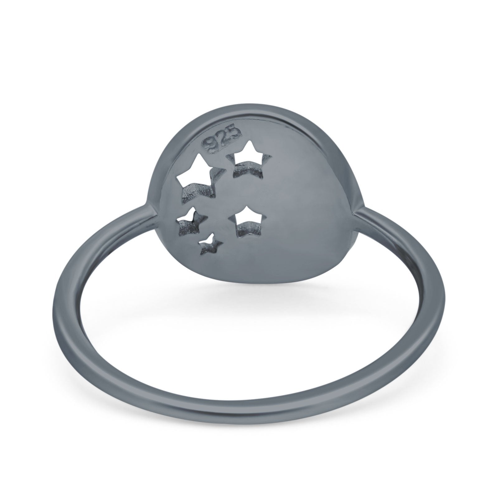 Moon and Stars Ring Band Lab Created Opal 925 Sterling Silver (12mm)