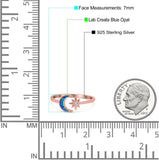 Moon & Star Ring Lab Created Opal Simulated Cubic Zirconia 925 Sterling Silver