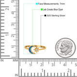Moon & Star Ring Lab Created Opal Simulated Cubic Zirconia 925 Sterling Silver