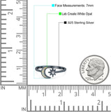 Moon & Star Ring Lab Created Opal Simulated Cubic Zirconia 925 Sterling Silver