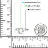 Moon & Star Ring Lab Created Opal Simulated Cubic Zirconia 925 Sterling Silver