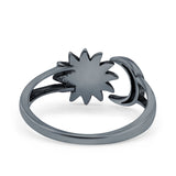 Sun & Moon Ring Lab Created Blue Opal Oxidized Round 925 Sterling Silver