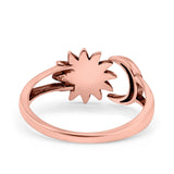 Sun & Moon Ring Lab Created Blue Opal Oxidized Round 925 Sterling Silver