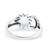 Sun & Moon Ring Lab Created Blue Opal Oxidized Round 925 Sterling Silver