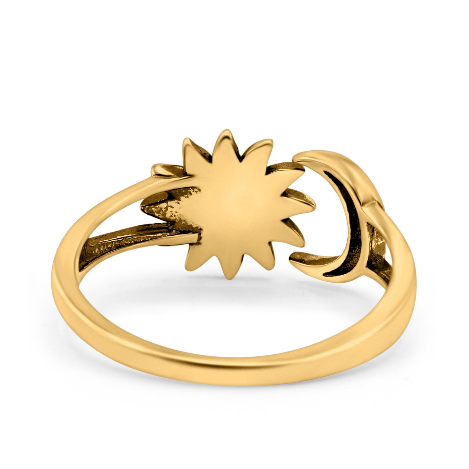 Sun & Moon Ring Lab Created Blue Opal Oxidized Round 925 Sterling Silver