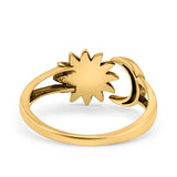 Sun & Moon Ring Lab Created Blue Opal Oxidized Round 925 Sterling Silver