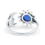 Sun & Moon Ring Lab Created Blue Opal Oxidized Round 925 Sterling Silver