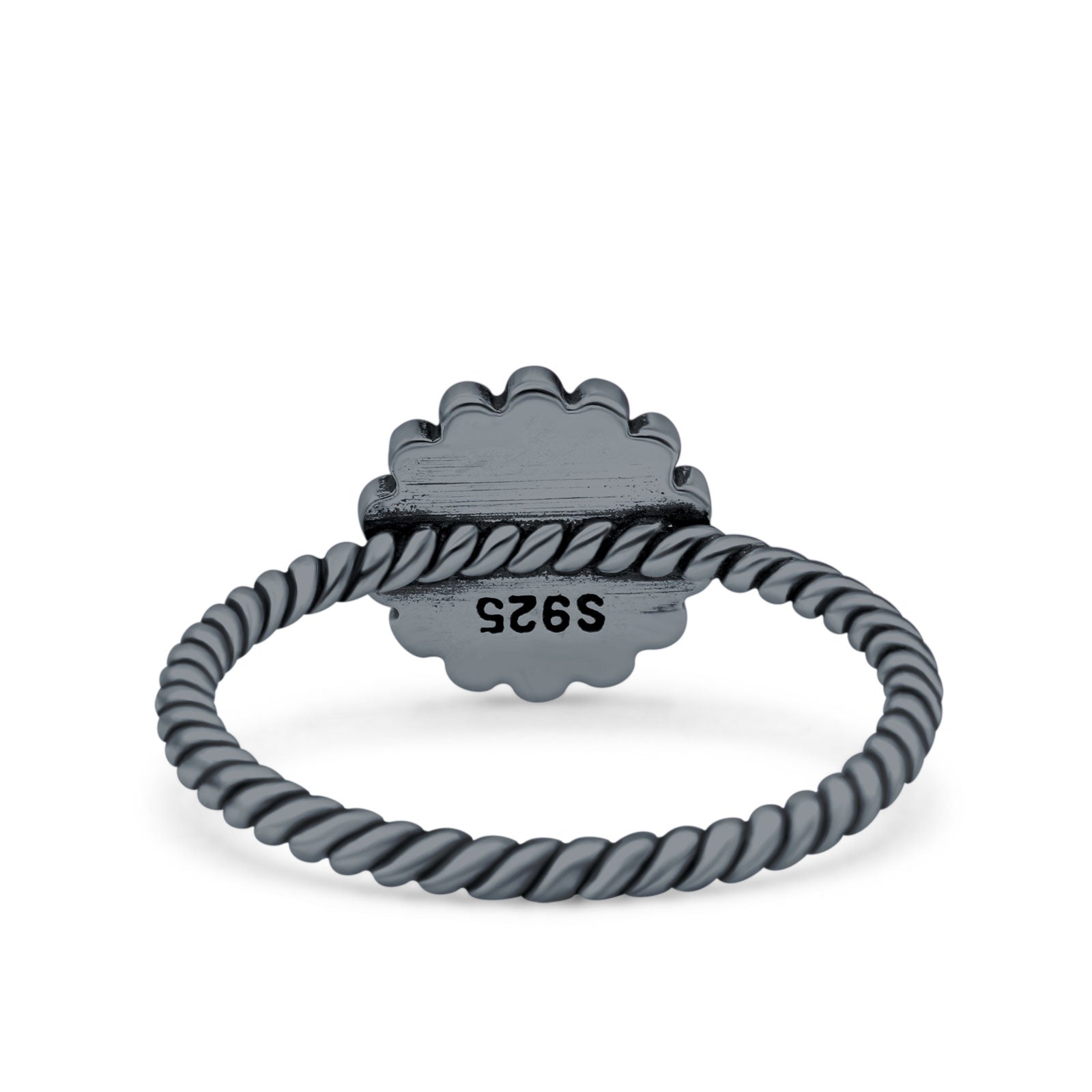 Petite Dainty Rope Vintage Style Lab Opal Ring Solid Round Oxidized 925 Sterling Silver