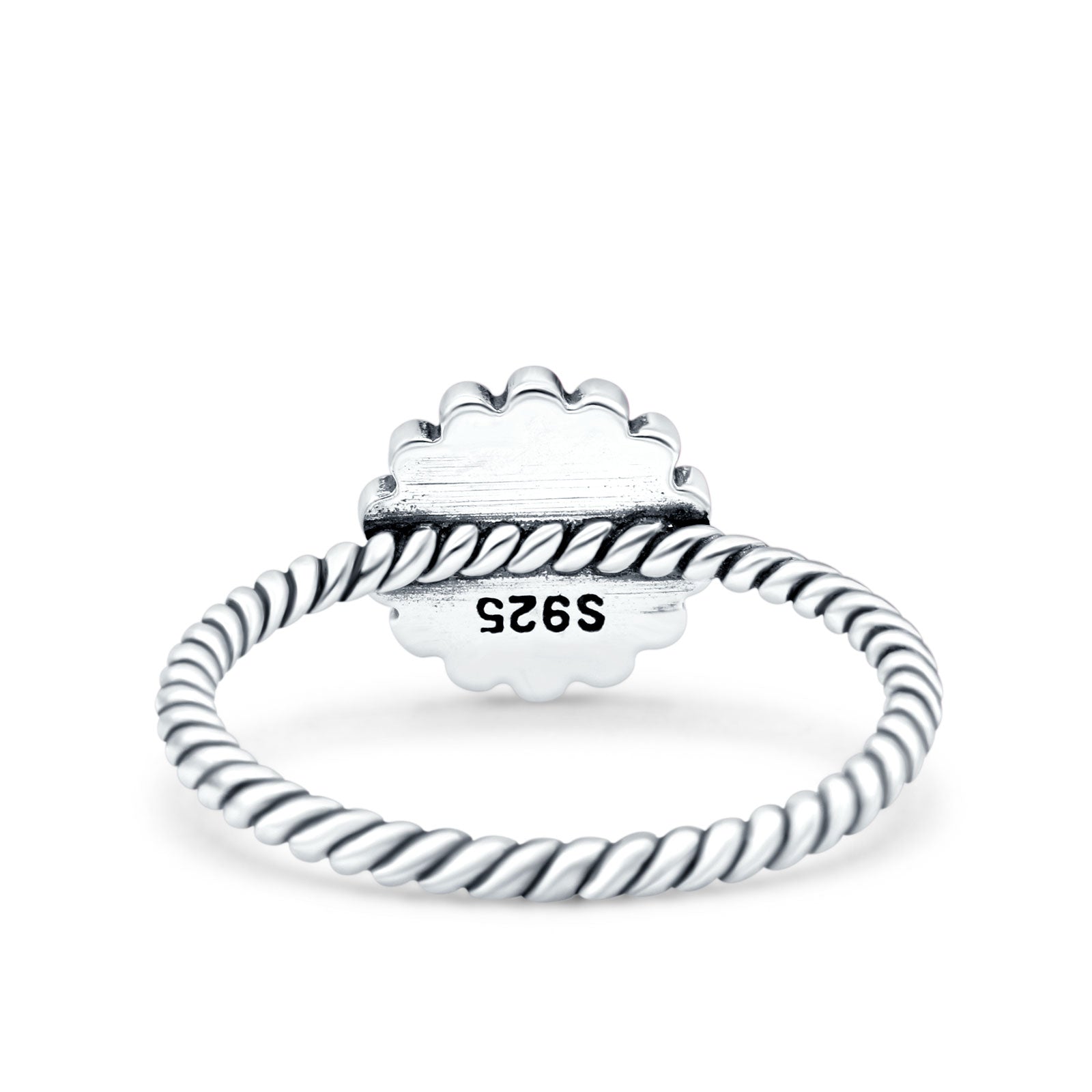 Petite Dainty Rope Vintage Style Lab Opal Ring Solid Round Oxidized 925 Sterling Silver