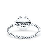 Petite Dainty Rope Vintage Style Lab Opal Ring Solid Round Oxidized 925 Sterling Silver