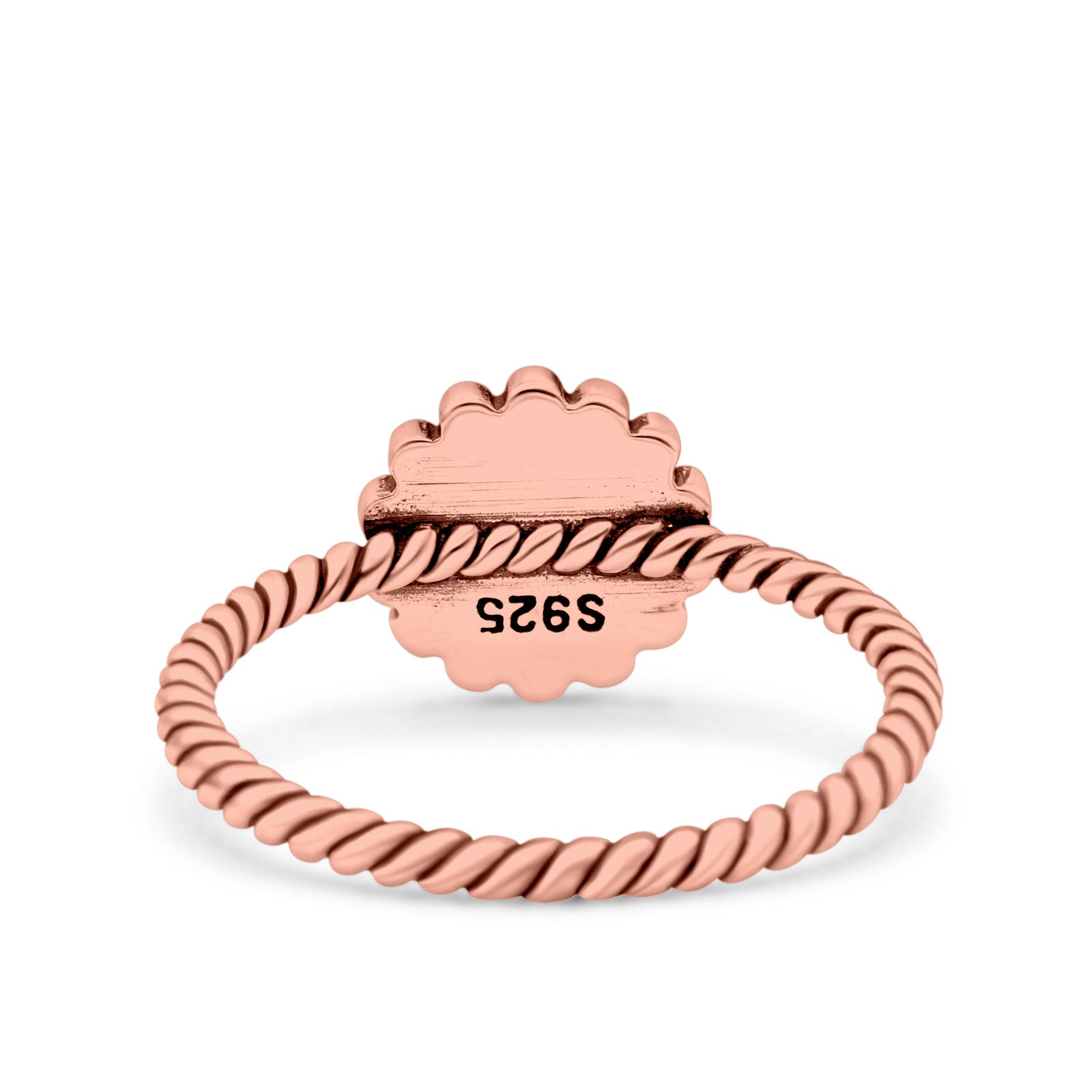 Petite Dainty Rope Vintage Style Lab Opal Ring Solid Round Oxidized 925 Sterling Silver