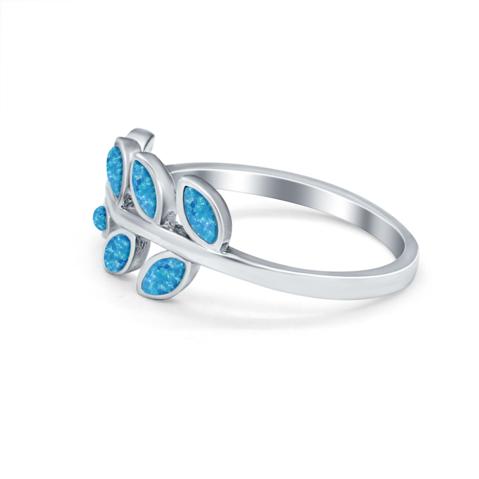 Sideways Leaf  Simulated Cubic Zirconia Ring 925 Sterling Silver