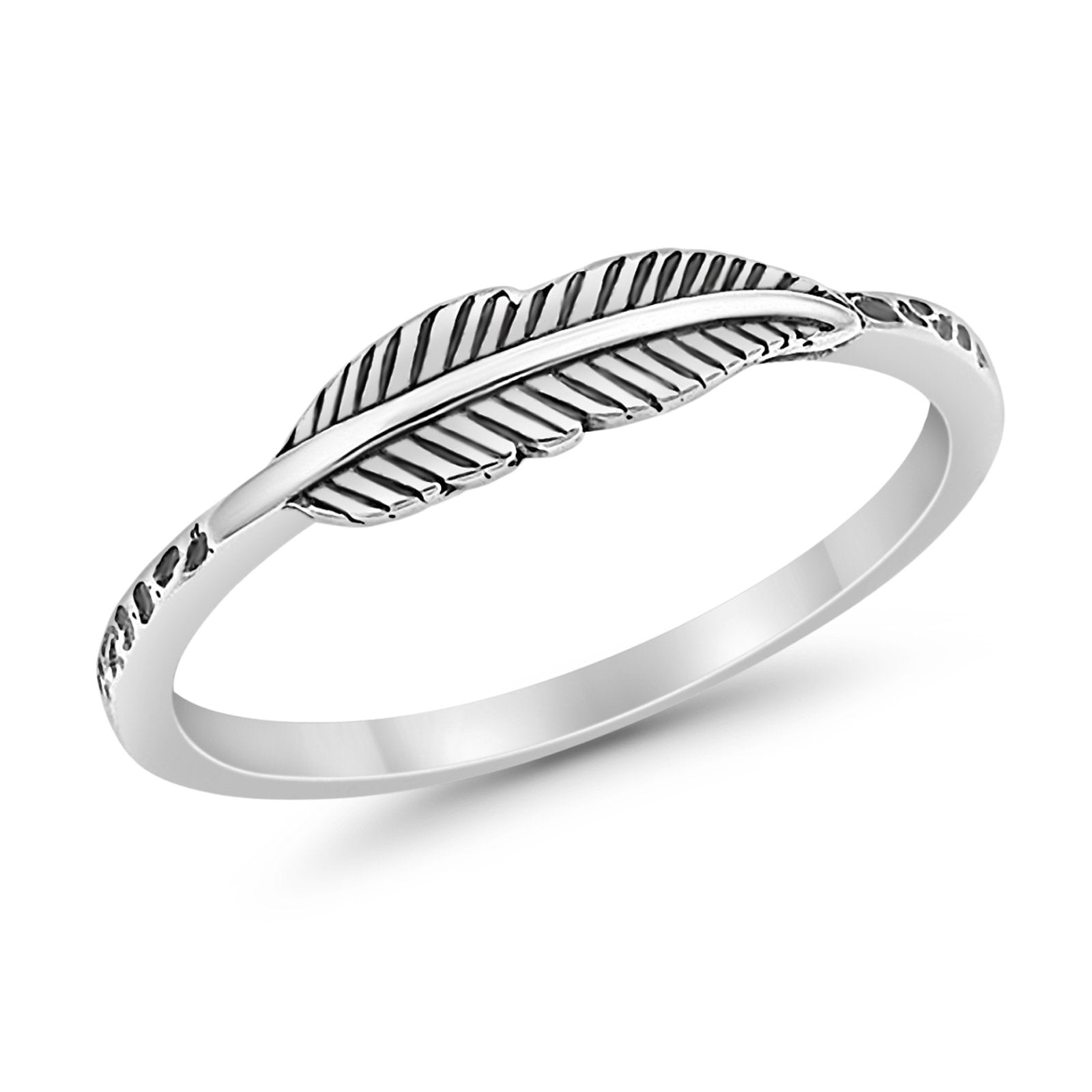 Petite Dainty Feather Band Ring 925 Sterling Silver