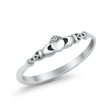 Petite Dainty Plain Simple Heart Claddagh Promise Ring 925 Sterling Silver