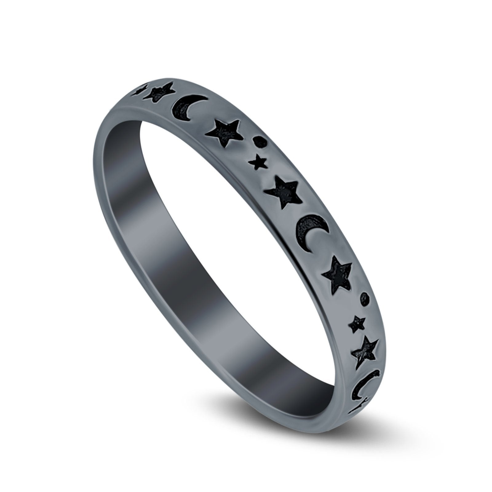 Stars Moon Ring Band 925 Sterling Silver Moon Star Band